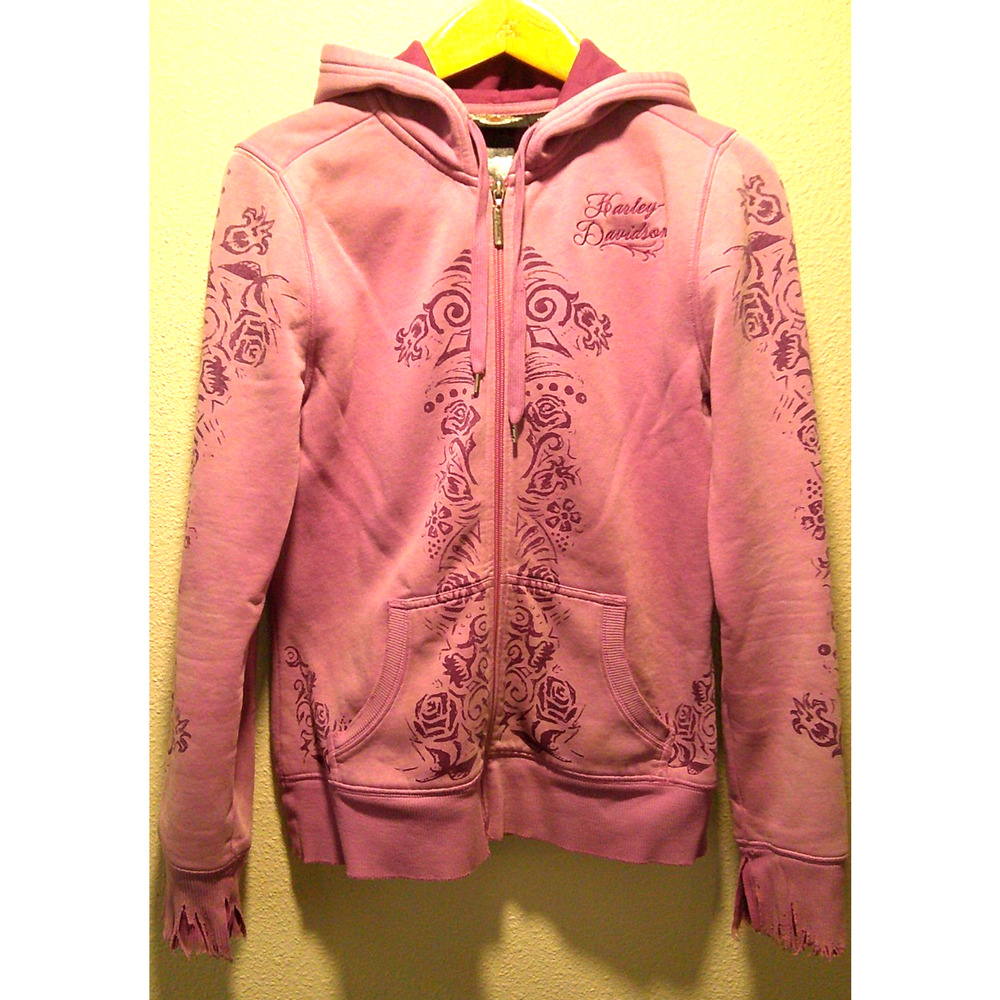 Harley Davidson Pink Embroided Skull Hoodie - Womens Sz M